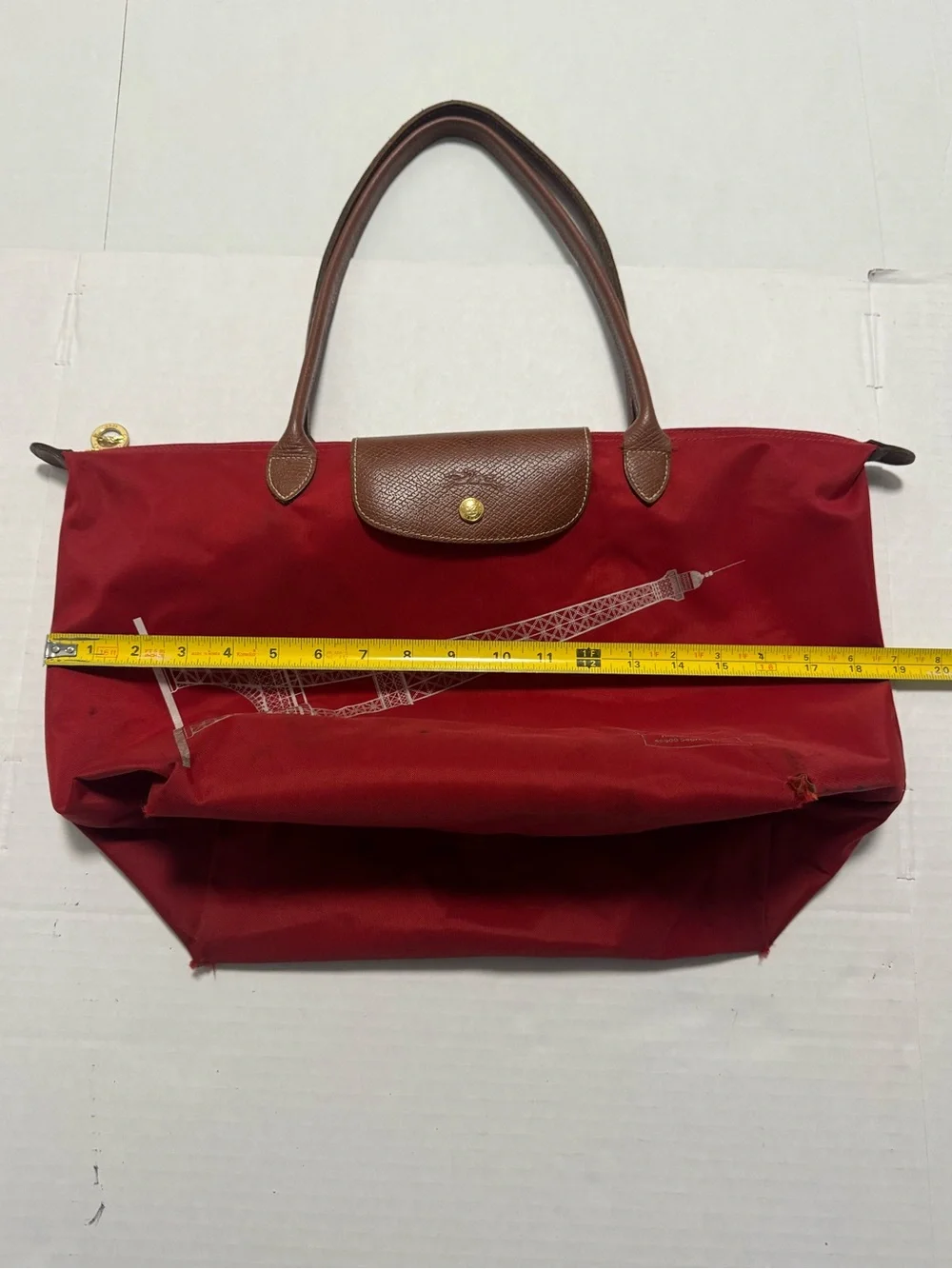 Longchamp Le Pliage Eiffel Tower Red Nylon Tote Stylish Bag Casual Japan READ!